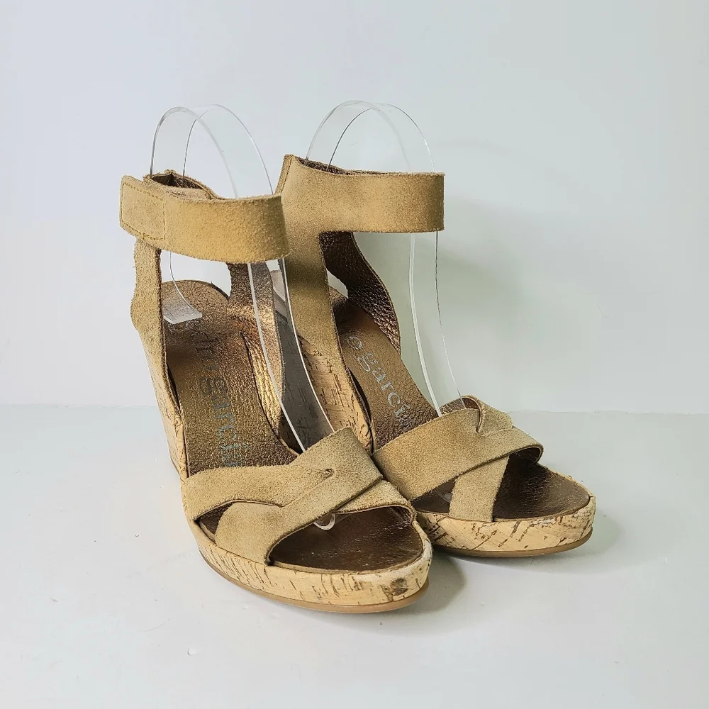 Pedro Garcia Tan Suede Ankle Strap Platform Espadrille Sandals